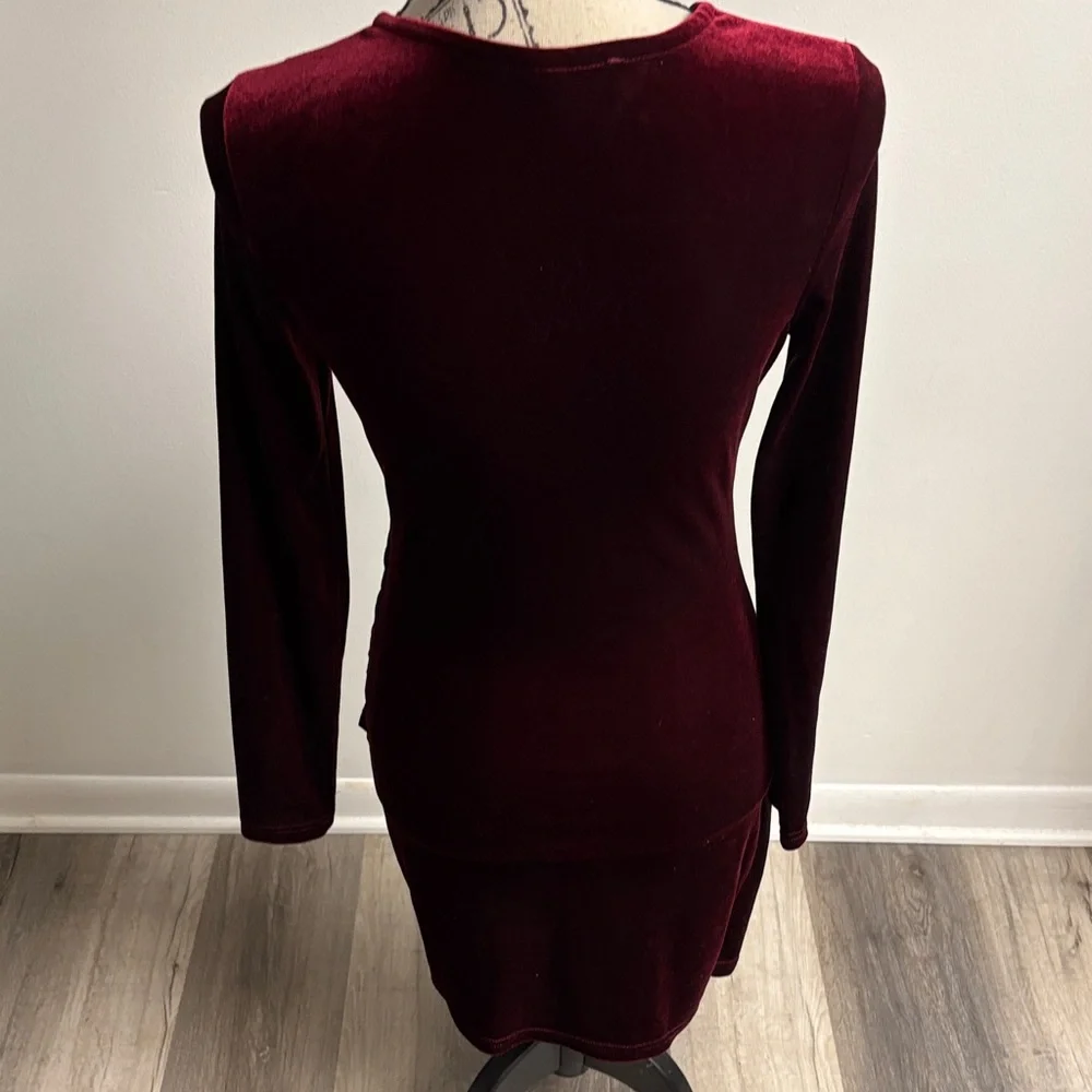 NWOT Burgundy Velvet Long Sleeve Dress - Picture 2 of 16